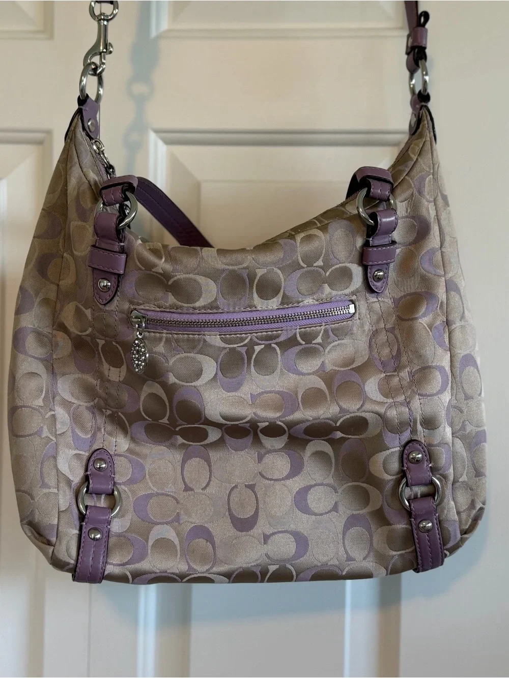 Vintage Coach Alexandra Lavender Trim Signature Shoulder Bag